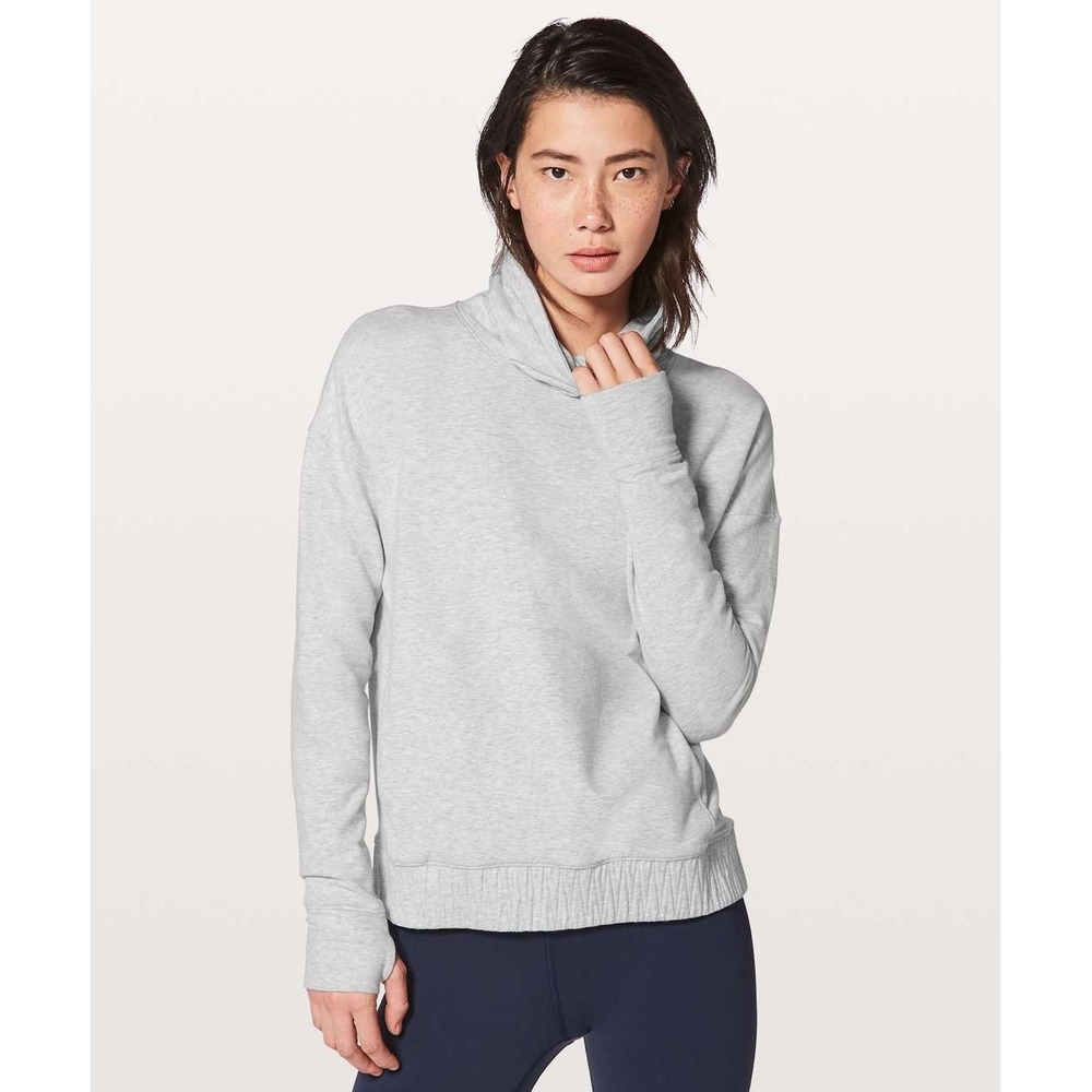 Lululemon Stress Less Hoodie Womens 4 Gray Funnel Cowl Neck Thumbholes Cozy